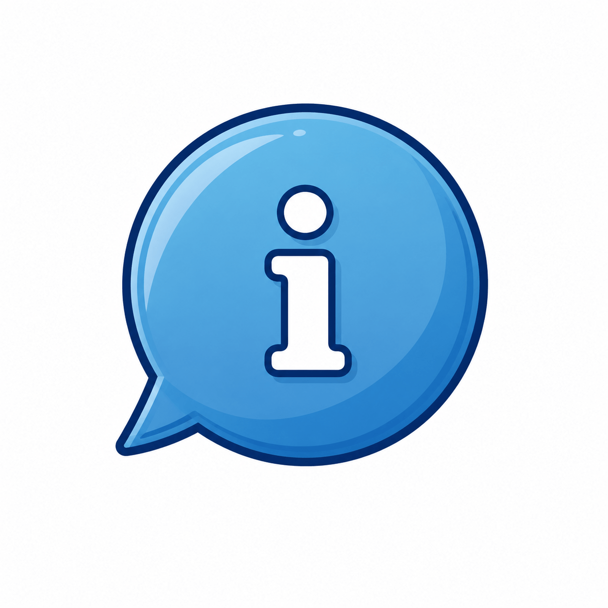 Blue speech-bubble icon containing an information symbol (i) to indicate info/help.